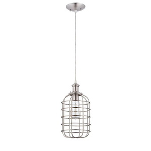 One Light Mini Pendant with Wire Cage in Modern Style - 7 inches wide by 79.5 inches high