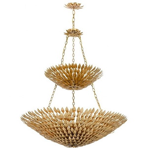 Broche - Eitheen Light Antique Leaf Pendant Chandelier in Traditional Style - 40 Inches Wide by 47 Inches High - 1083686