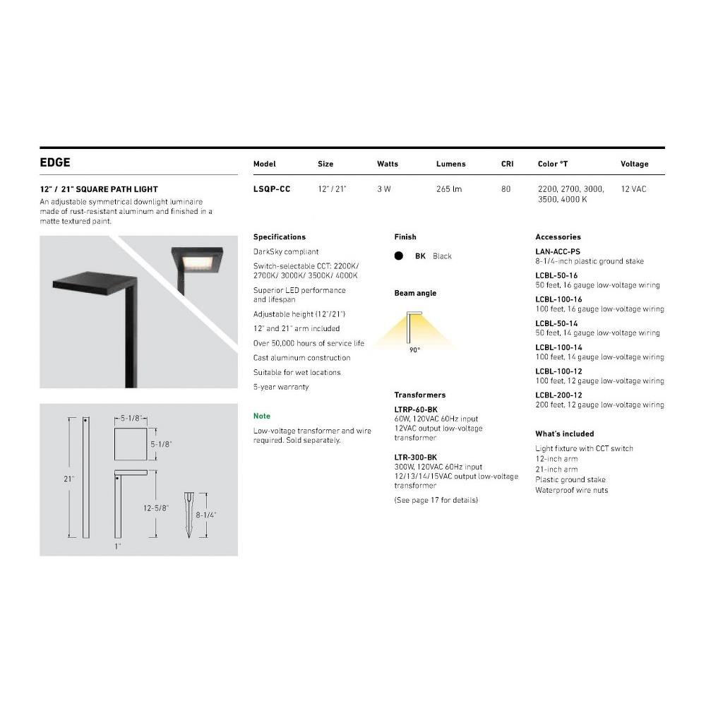 Cls Path Light DALS Lighting - LSQP-CC-BK - Edge - 3W 1 5CCT LED Path Light-20.87 ...