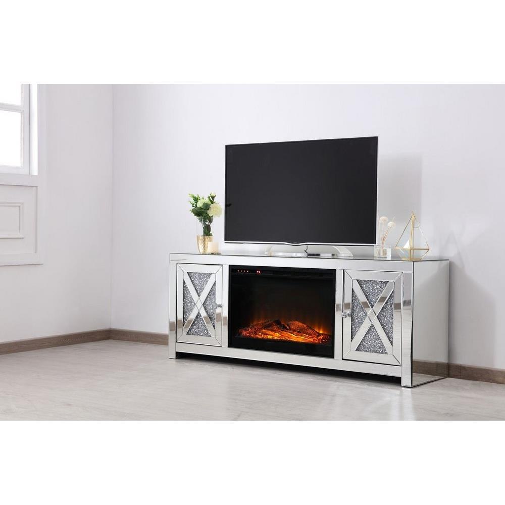 Elegant Decor MF9903-F1 Modern Mirrored TV Stand with Fireplace - Thumbnail 5