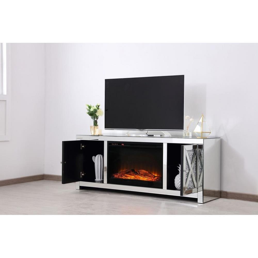 Elegant Decor MF9903-F1 Modern Mirrored TV Stand with Fireplace - Thumbnail 4
