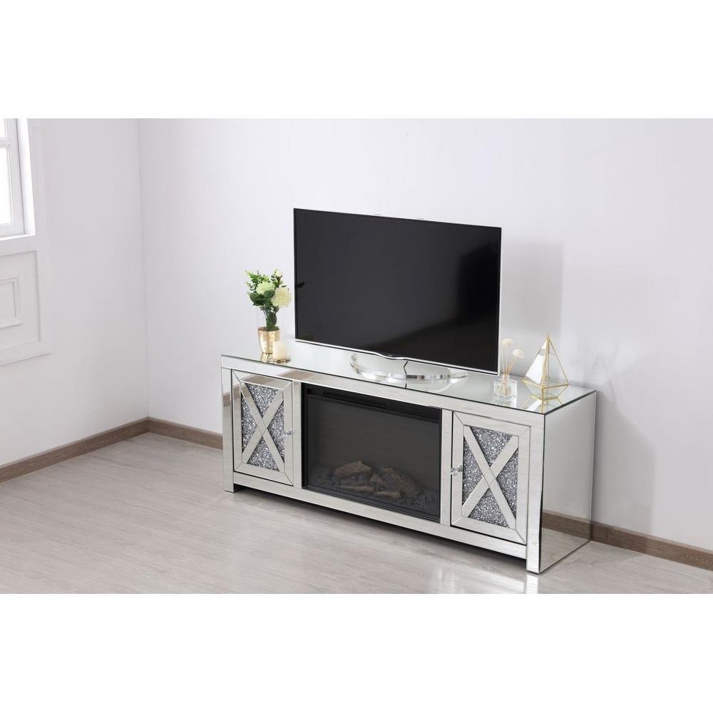 Elegant Decor MF9903-F1 Modern Mirrored TV Stand with Fireplace - Thumbnail 2