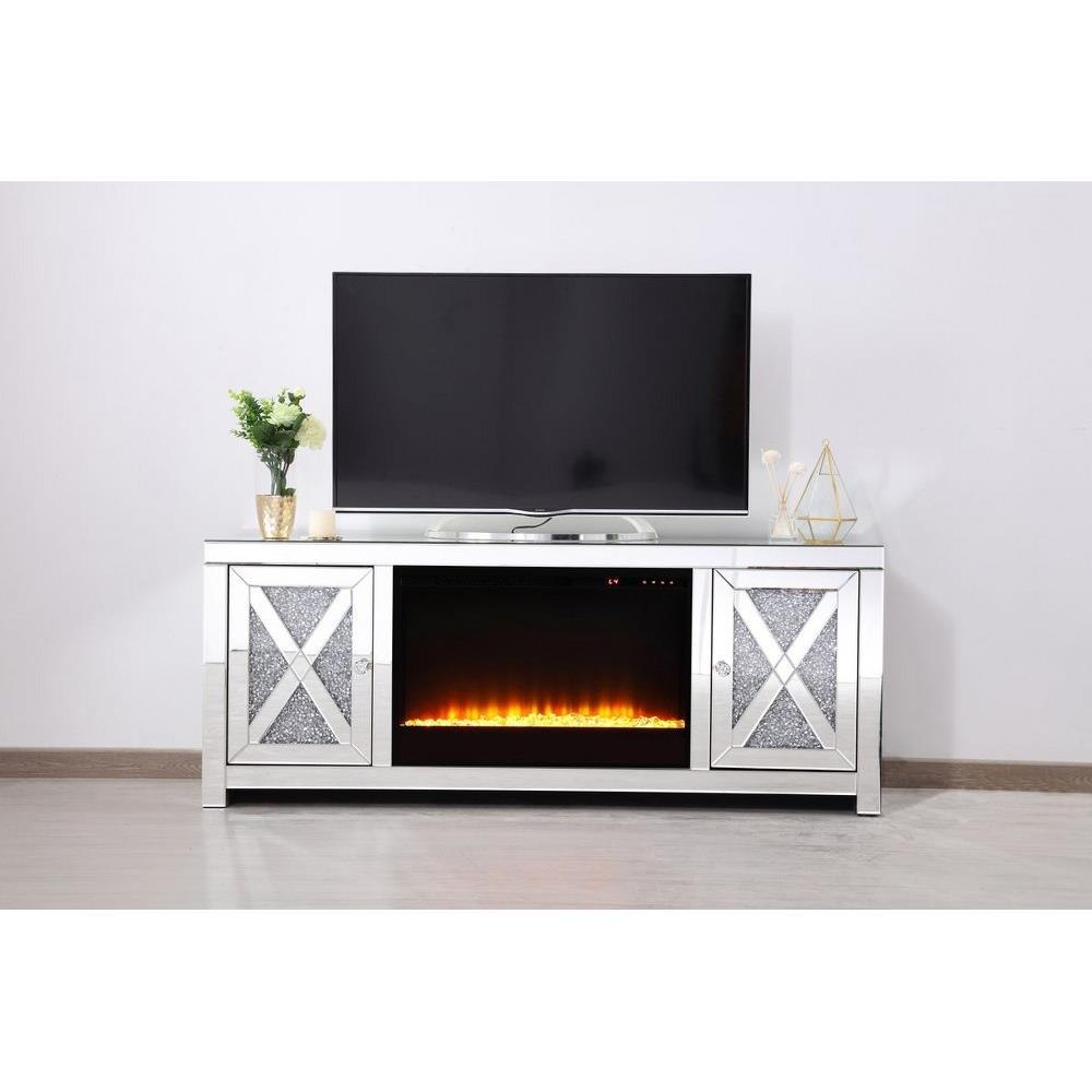 Elegant Decor MF9903-F2 Modern Mirrored TV Stand with Fireplace