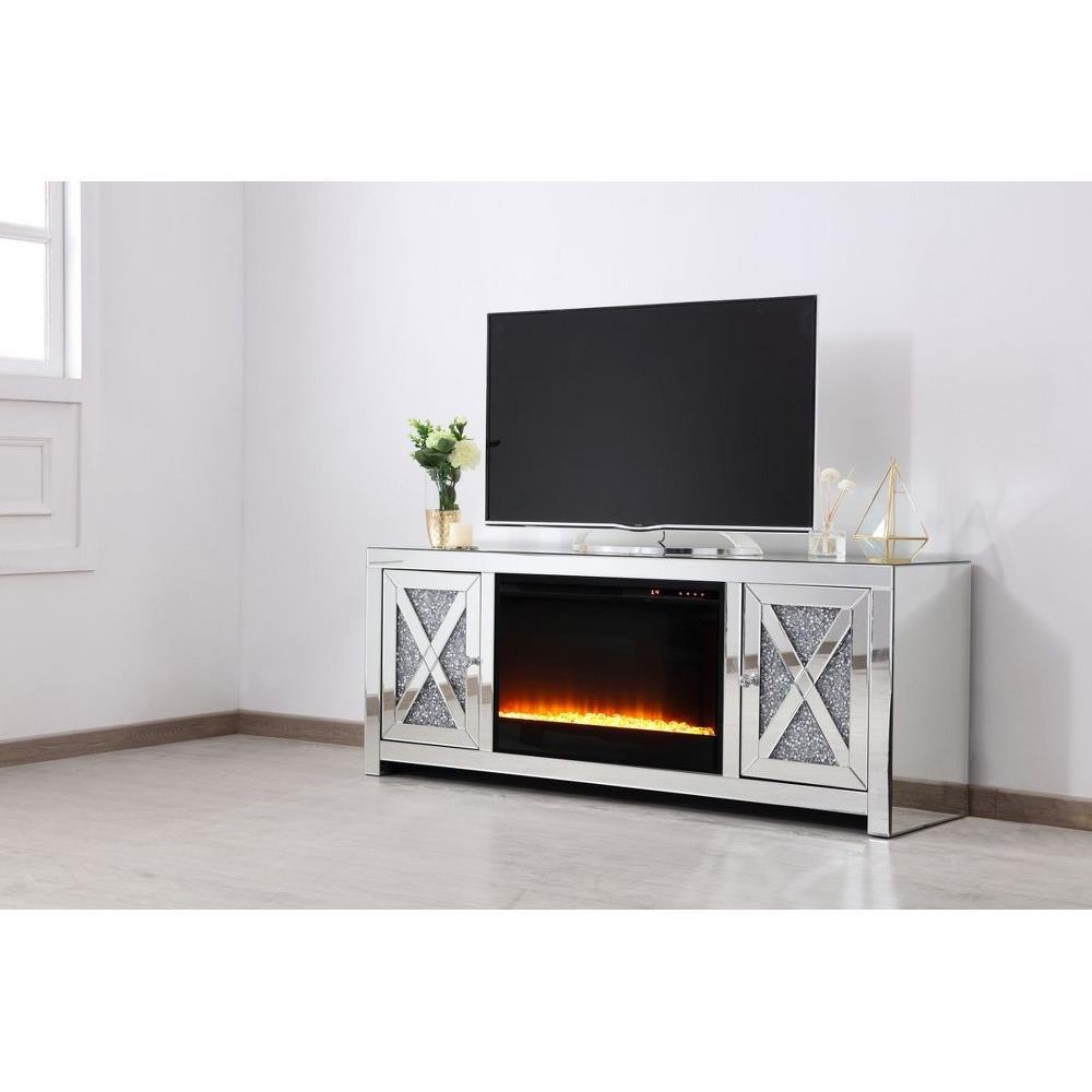 Elegant Decor MF9903-F2 Modern Mirrored TV Stand with Fireplace - Thumbnail 3