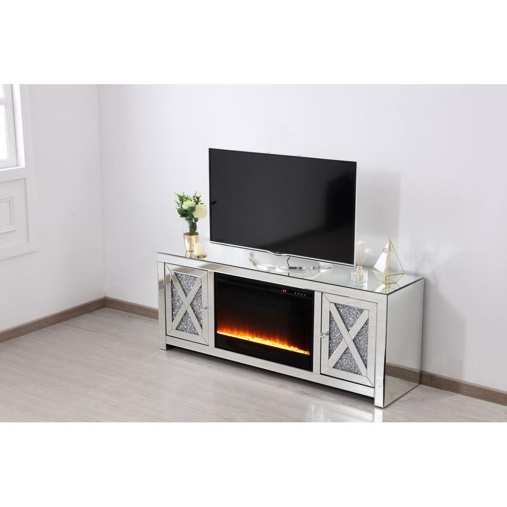 Elegant Decor MF9903-F2 Modern Mirrored TV Stand with Fireplace - Thumbnail 2