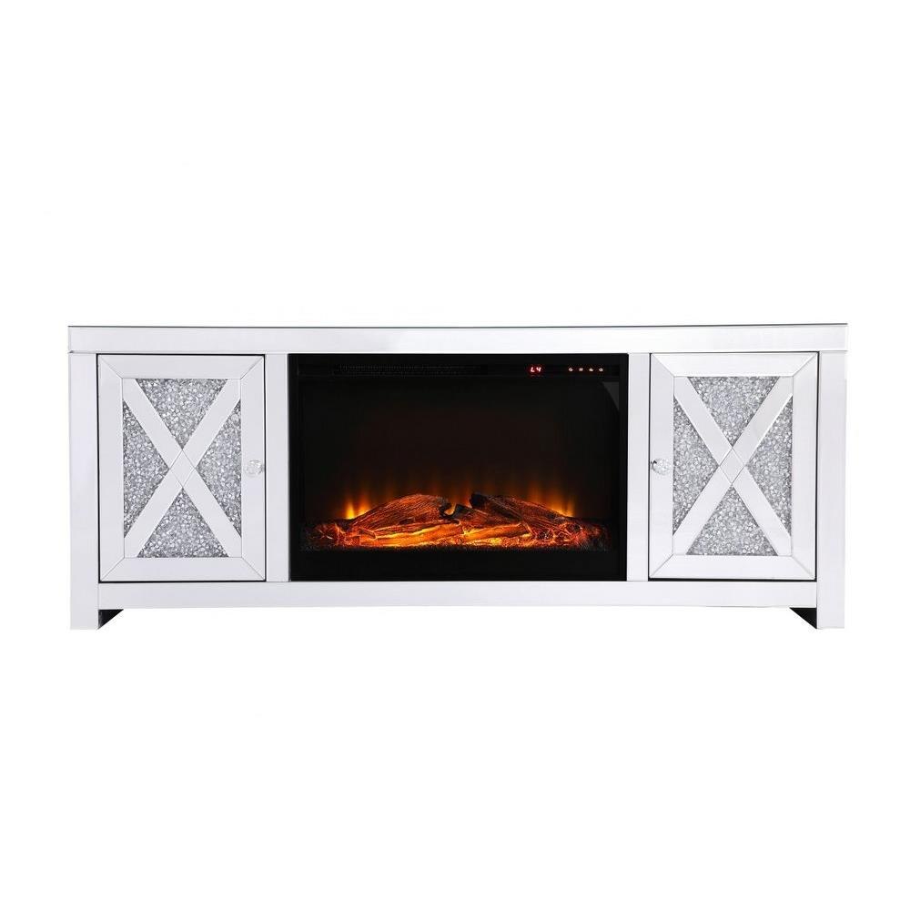 Elegant Decor MF9903-F1 Modern Mirrored TV Stand with Fireplace