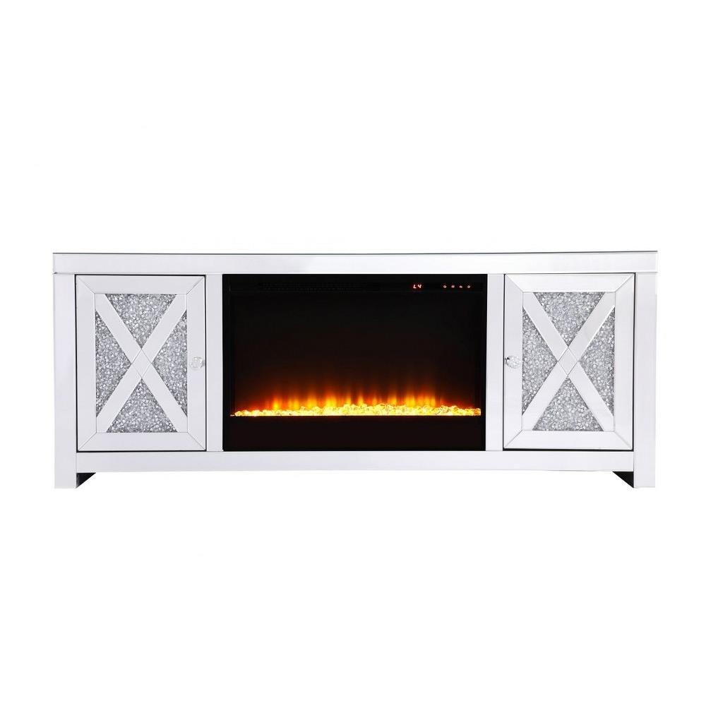 Elegant Decor MF9903-F2 Modern Mirrored TV Stand with Fireplace - Thumbnail 4