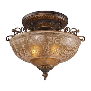 Restoration - 3 Light Semi-Flush Mount in Traditional Style with Victorian and Vintage Charm inspirations - 14 Inches tall and 19 inches wide - 371014