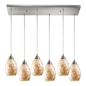 Capri - 6 Light Rectangular Pendant in Transitional Style with Coastal/Beach and Eclectic inspirations - 9 Inches tall and 9 inches wide