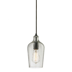Hammered Glass - 1 Light Mini Pendant in Transitional Style with Southwestern and Vintage Charm inspirations - 10 Inches tall and 5 inches wide
