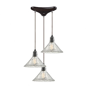 Hand Formed Glass - 3 Light Triangular Pendant in Transitional Style with Southwestern and Modern Farmhouse inspirations - 9 by 10 inches wide - 458993
