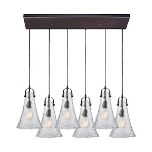Hand Formed Glass - 6 Light Rectangular Pendant in Transitional Style with Southwestern and Modern Farmhouse inspirations - 15 by 32 inches wide - 704873