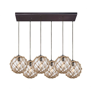 Coastal Inlet - 6 Light Pendant in Transitional Style with Coastal/Beach and Modern Farmhouse inspirations - 11 Inches tall and 32 inches wide