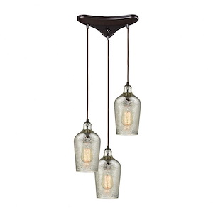 Hammered Glass - 4 Light Linear Pendant in Transitional Style with Coastal/Beach and Southwestern inspirations - 10 Inches tall and 10 inches wide
