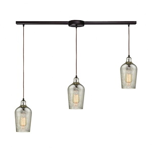 Hammered Glass - 3 Light Linear Mini Pendant in Transitional Style with Coastal and Southwestern inspirations - 10 Inches tall and 36 inches wide - 613439