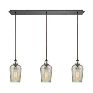 Hammered Glass - 3 Light Linear Mini Pendant in Transitional Style with Coastal and Southwestern inspirations - 10 Inches tall and 36 inches wide - 613438
