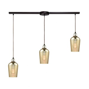 Hammered Glass - 3 Light Linear Mini Pendant in Transitional Style with Coastal and Southwestern inspirations - 10 Inches tall and 36 inches wide - 613436