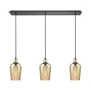 Hammered Glass - 3 Light Linear Mini Pendant in Transitional Style with Coastal and Southwestern inspirations - 10 Inches tall and 36 inches wide