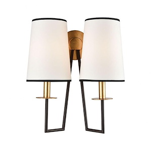 On Strand - Traditional Style w/ ArtDeco inspirations - Metal 2 Light Wall Sconce - 17 Inches tall 14 Inches wide
