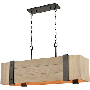 Wooden Crate - 5 Light Island in Transitional Style with Modern Farmhouse and Country/Cottage inspirations - 11 Inches tall and 40 inches wide