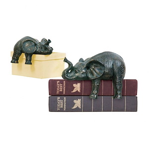 Traditional Style w/ FrenchCountry inspirations - Composite Sprawling Elephant (Set of 2) - 9 Inches tall 10 Inches wide