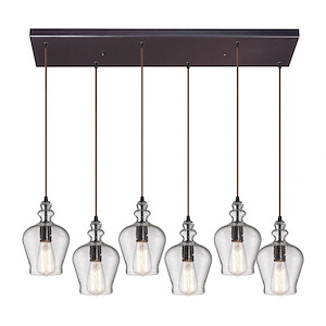 Menlow Park - 6 Light Rectangular Pendant in Transitional Style with Vintage Charm and Country inspirations - 10 Inches tall and 30 inches wide