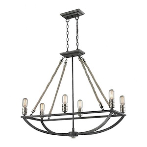 Natural Rope - 6 Light Chandelier in Transitional Style with Modern Farmhouse and Coastal/Beach inspirations - 31 Inches tall and 13 inches wide - 459582
