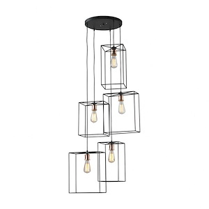 Box - Modern/Contemporary Style w/ Mid-CenturyModern inspirations - Metal 5 Light Pendant - 63 Inches tall 21 Inches wide
