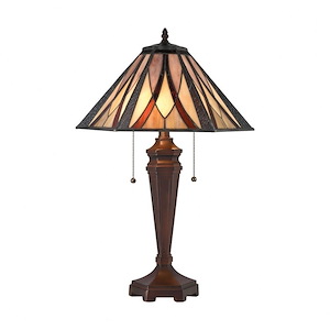 Foursquare - Traditional Style w/ Victorian inspirations - Composite and Tiffany Glass 2 Light Table Lamp - 24 Inches tall 17 Inches wide