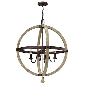 Middlefield-4 Light Rustic Medium Orb Chandelier with Wood and Metal Design-24 Inches Wide by 30 Inches Tall