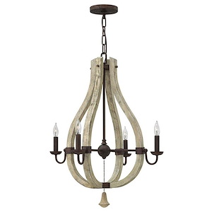 Middlefield-4 Light Rustic Small Open Frame Chandelier with Wood and Metal Design-22 Inches Wide by 27 Inches Tall