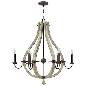 Middlefield-6 Light Rustic Large Open Frame Chandelier with Wood and Metal Design-30 Inches Wide by 33 Inches Tall