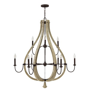 Middlefield-9 Light Rustic Large Open Frame 2-Tier Chandelier with Wood and Metal Design-41 Inches Wide by 45.5 Inches Tall