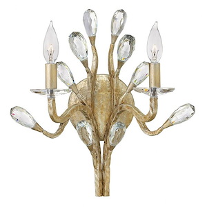 Eve-2 Light Organic Wall Sconce with Clear Crystal and Metal-14.25 Inches Wide by 15.5 Inches Tall