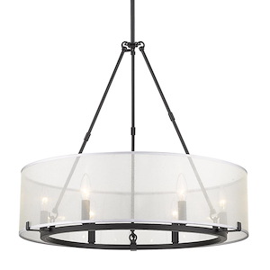 Alyssa - Chandelier 6 Light Steel Sterling Mist Fabric in Sturdy style - 66.63 Inches high by 25.88 Inches wide
