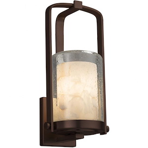 Alabaster Rocks Atlantic - 12.5 Inch Small Outdoor Wall Sconce with Cylinder Flat Rim Alabaster Resin Shade