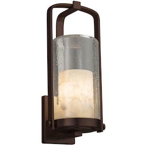 Alabaster Rocks Atlantic - 16.5 Inch Large Outdoor Wall Sconce with Cylinder Flat Rim Alabaster Resin Shade