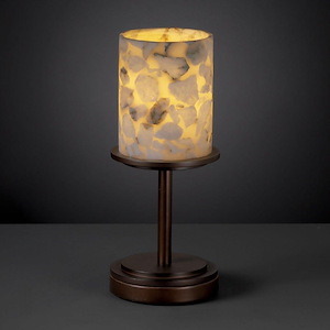 Alabaster Rocks Dakota - 12 Inch Short Table Lamp with Cylinder Flat Rim Alabaster Resin Shade