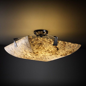 Alabaster Rocks Tapered Clips - 27 Inch Bowl Semi-Flush Mount with Square Bowl Alabaster Resin Shade
