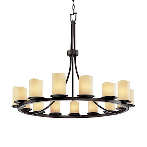 CandleAria Dakota - 15 Light Ring Chandelier with Cream Cylinder Melted Rim Faux Candle Shades
