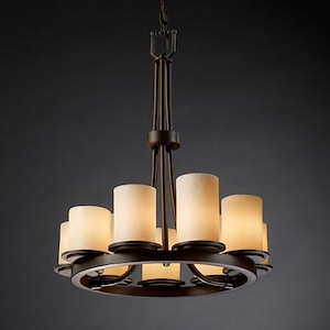 CandleAria Dakota - 9 Light Ring Chandelier with Cream Cylinder Flat Rim Faux Candle Shades
