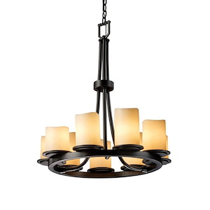CandleAria Dakota - 9 Light Ring Chandelier with Cream Cylinder Melted Rim Faux Candle Shades