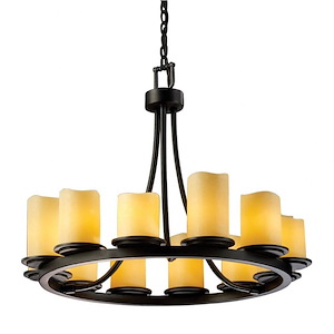 CandleAria Dakota - 12 Light Short Ring Chandelier with Amber Cylinder Melted Rim Faux Candle Shades