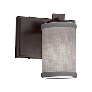 Textile Era - 1 Light Wall Sconce with Cylinder Flat Rim Gray Woven Fabric Shade