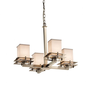 Textile Metropolis - 4 Light Chandelier with Square Flat Rim White Woven Fabric Shade