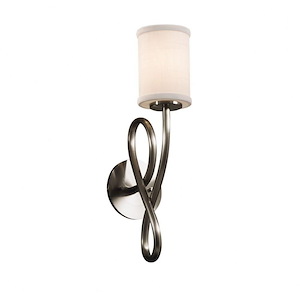 Textile Capellini - 1 Light Wall Sconce with Cylinder Flat Rim White Woven Fabric Shade