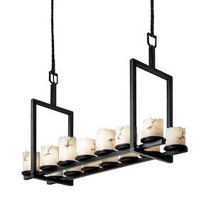 LumenAria Dakota - 14 Light Short Bridge Chandelier with Cylinder/Broken Rim Faux Alabaster Shade