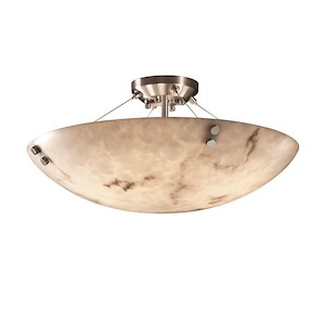 LumenAria Finials - 3 Light Semi-Flush Mount with Round Bowl Faux Alabaster Shade and Cylinder Finials