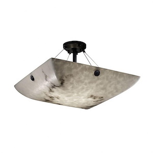LumenAria Finials - 6 Light Semi-Flush Mount with Square Bowl Faux Alabaster Shade and Concentric Circles Finials