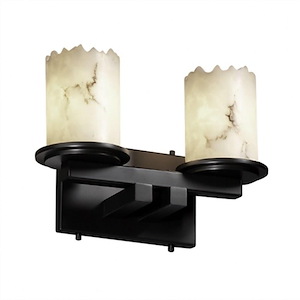 LumenAria Dakota - 2 Light Straight-Bar Bath Bar with Cylinder/Broken Rim Faux Alabaster Shade